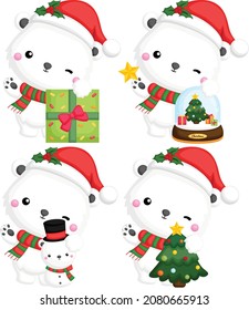 a vector of polar bear with many christmas items