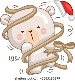 a vector of a polar bear with santa hat