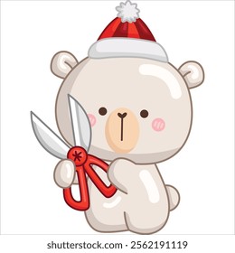a vector of a polar bear and scissor