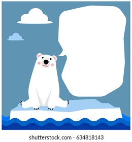 Vector Polar Bear Sitting on the ground with Blank, Empty Message Board