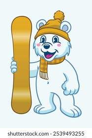 Vector of Polar Bear Snowskate Cartoon Mascot Character