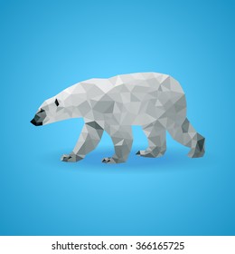 Vector polar bear stylized triangle polygonal model. Low poly design.