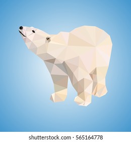 Vector polar bear stylized triangle polygonal model. Low poly design.