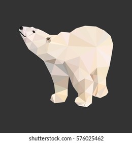 Vector polar bear stylized triangle polygonal model. Low poly design.