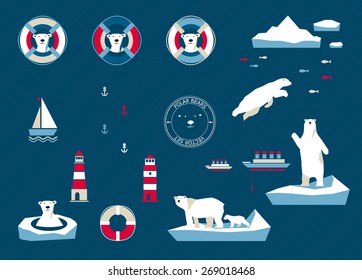 Vector polar bears set on navy blue background