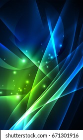 Vector polar lights concept, glowig shapes in the dark, abstract background