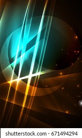 Vector polar lights concept, glowig shapes in the dark, abstract background