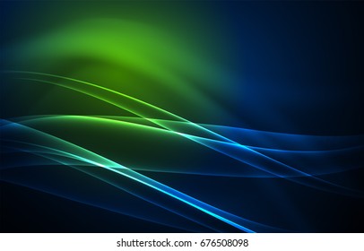 Vector polar lights concept, glowig shapes in the dark, abstract background