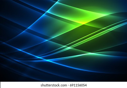 Vector polar lights concept, glowig shapes in the dark, abstract background