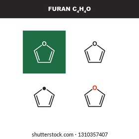 Vector polar molecule of furan C4H4O in several variants - organic chemistry concept. Icon is isolated on a white background.