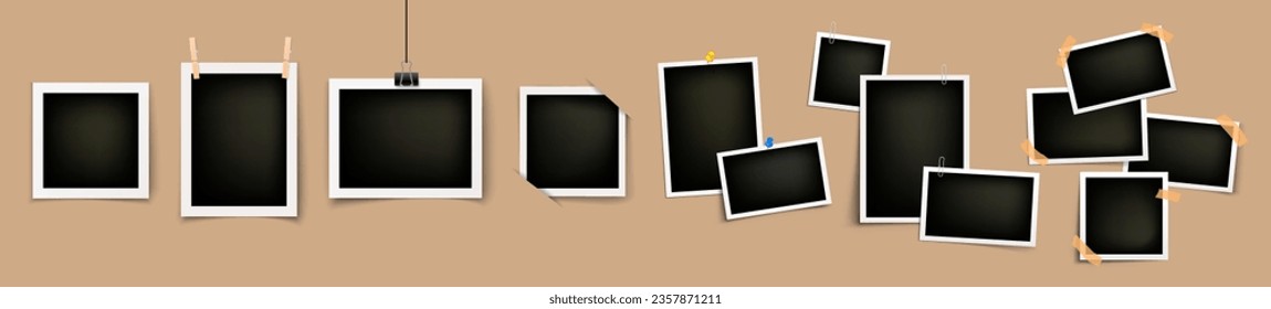 Vector polaroid collection. Realistic old photo frame isolated on transparent background. Vector illustration