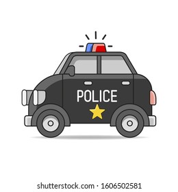 Vector Police Car Vector Flat Illustration Isolated On White Background. Hand Drawn Design Element For Label And Poster