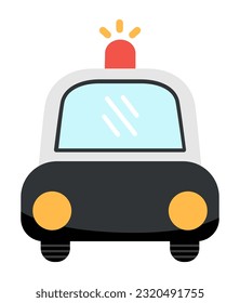 Vector police car front view. Funny transportation for kids. Cute vehicle clip art. Special transport icon isolated on white background
