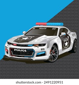 Vektorgrafik Polizeiwagen. Polizeiwagen. Sportwagen. Tuning Salon. Banner. Polizeidruck