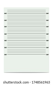 Vector police department striped mug shot for prisoner, burglar, thief identification background. Criminal document with inch height lineup for human height measurement. Photographic portrait place
