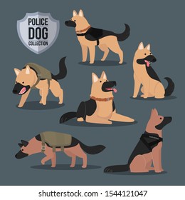 vector police dog German Shepherd collection many poses