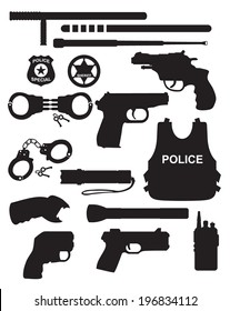 Vector police equipment set isolated on white background