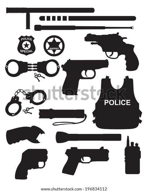 Vector\
police equipment set isolated on white\
background