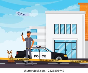 Vector police investigating a street murder