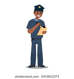 Vector police officer traffic policeman reading paper