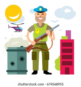 Vector Police. Policeman. Flat style colorful Cartoon illustration.