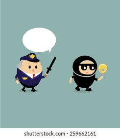 Vector of Policeman catch thief concept piracy, steal idea