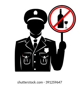 Vector policeman silhouette with no alcohol sign