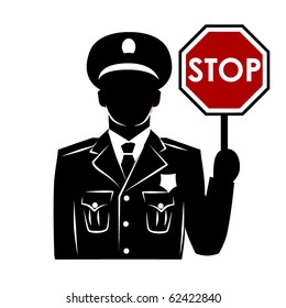 Vector policeman silhouette with stop sign