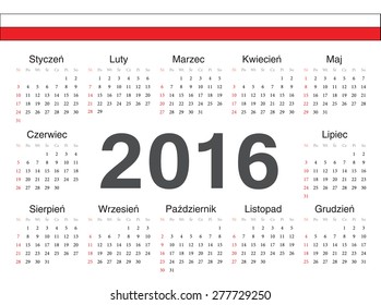 Vector Polish circle calendar 2016. Week starts from Sunday.