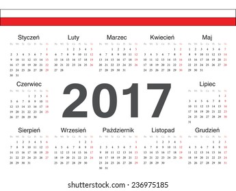 Vector Polish circle calendar 2017. Week starts from Monday.
