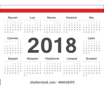 Vector Polish circle calendar 2018. Week starts from Sunday.