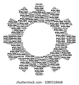 Vector polish text icons are united into gearwheel mosaic. Equipment design concept constructed of polish text items.