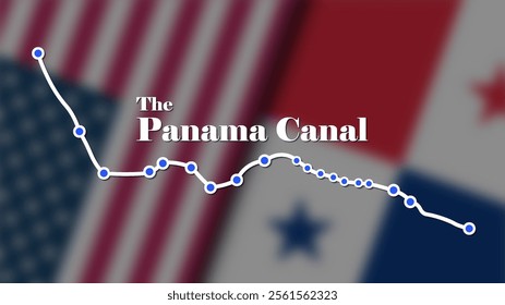 Vector political banner. Turbid flags of USA and Republic Panama. United States of America. Panama Canal scheme.