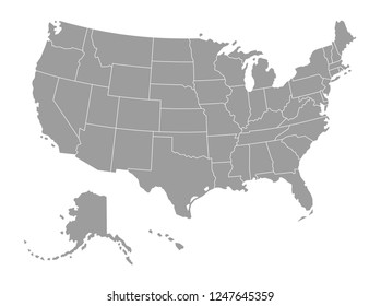 Vector Political Grey map of The United States of America on white Background