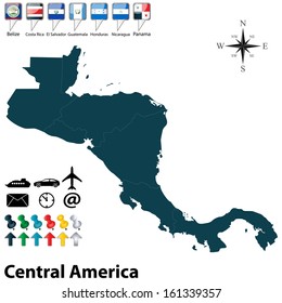 Vector Of Political Map Of Central America Set With Buttons Flags On White Background