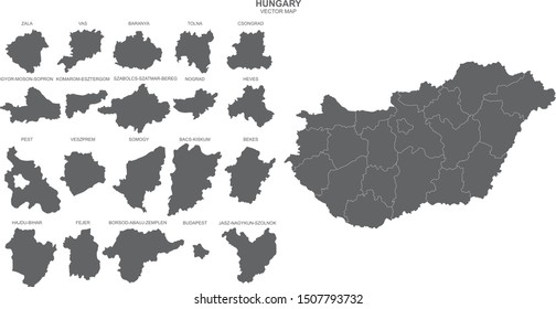 vector political map of Hungary on white background