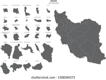 vector political map of Iran on white background