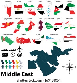 Vector Of Political Map Of Middle East Set With Maps And Flags On White Background