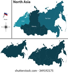 Vector Of Political Map Of North Asia Set With Flags On White Background