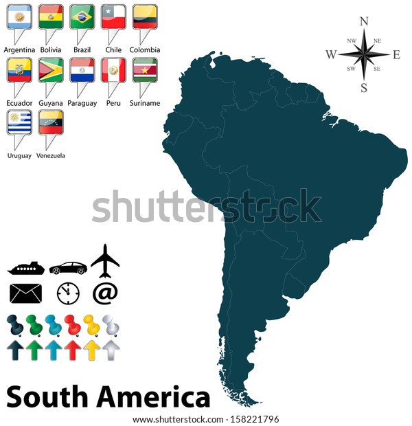 Vector Political Map South America Set Stock Vector Royalty Free 158221796 Shutterstock 9590