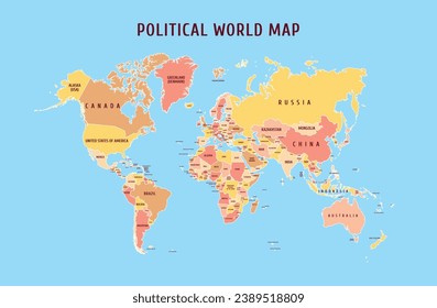 Vector political map of the world. World map with country names in English.