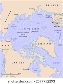 Vector political world map. North American continent with 
usa, canada, greenland. Russia, norway, finland,
sweden, iceland. Arctic ocean terrain. North pole.
Hudson bay, Beaufort sea, Labrador sea.