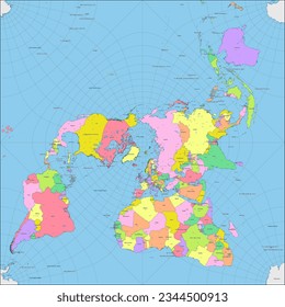 Vector Political World Map Peirce quincuncial projection