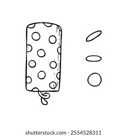 Vector Polka dot party crackers and round confetti for Purim or birthday party. Black and white illustration in simple style for coloring books designs