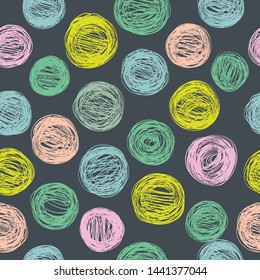 Vector polka dot pattern on black background.