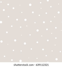 Vector polka dot pattern in pastel colors, white, beige. Monochrome dotted seamless texture. Abstract subtle background with randomly scattered different circles. Design for decor, textile, cover, web