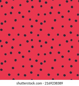 Vector polka dot pattern. Random black dots on red background. Tiny poppy seeds seamless pattern.