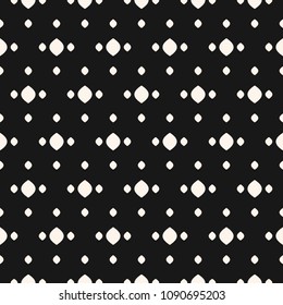 Vector polka dot seamless pattern. Simple minimalist black and white background with spots, dots, ovate shapes. Abstract minimal monochrome texture. Stylish dark design for decor, fabric, covers, web