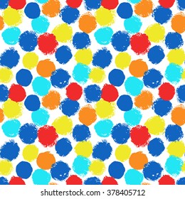 Vector polka dot seamless pattern. Vibrant colorful painted background for wallpaper, fabric print, furniture. distress texture design elements. Unusual blue dotted ornament. Irregular brush strokes.