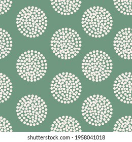 Vector Polka Dots out of Dots Seamless Repeat Pattern. Geometric Elements All Over Print with Green Background.